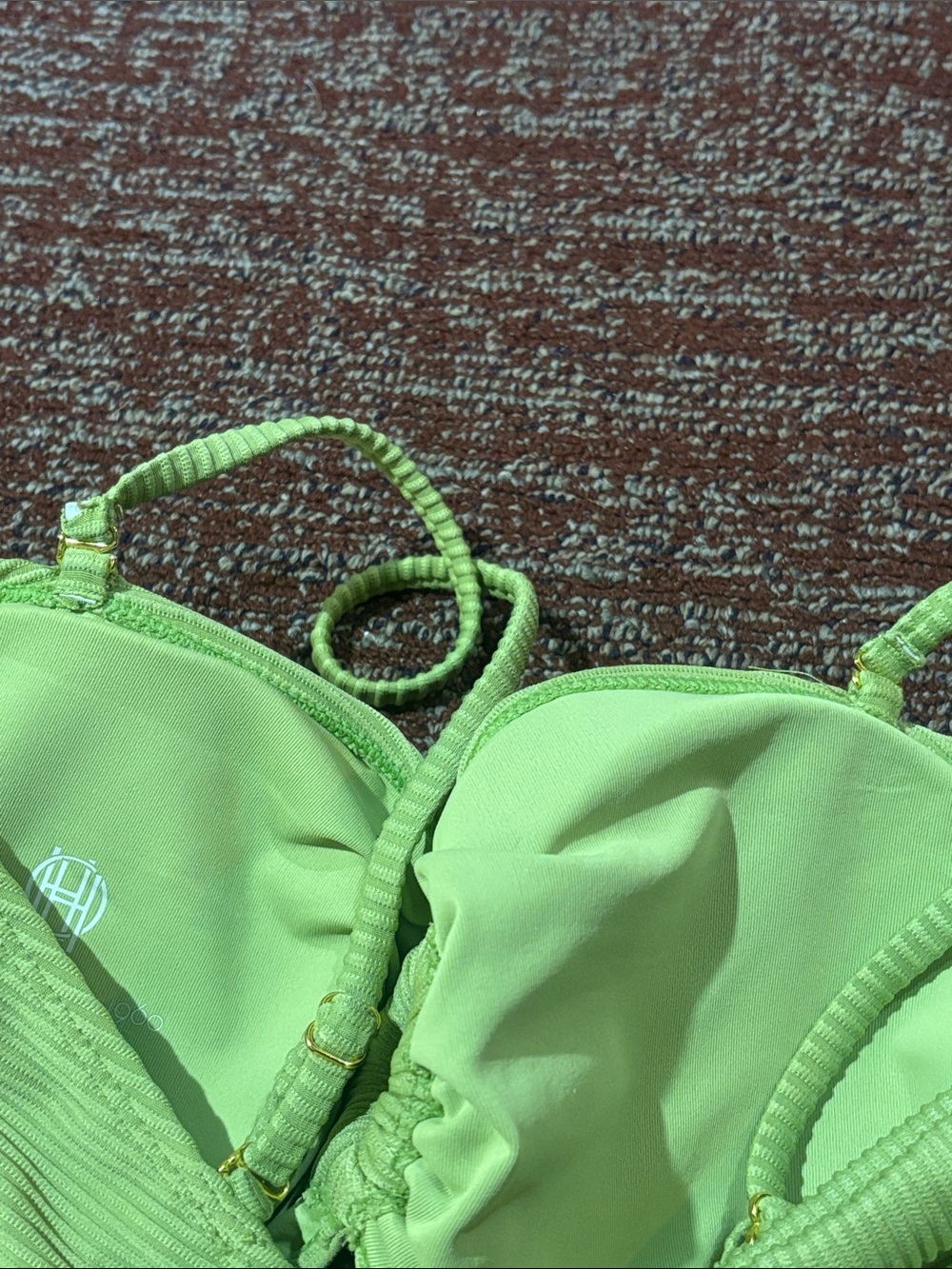 House of Harlow bikini top green ribbed keyhole ring convertible strap large - Picture 6 of 10